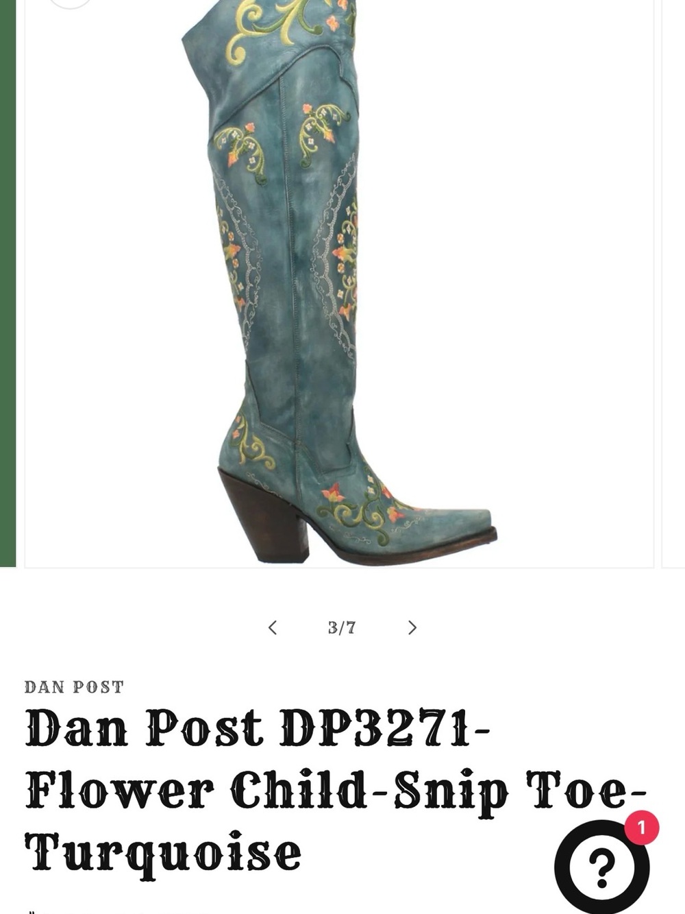 Dan Post Flower Child Leather Boots - Turquoise (NEW - Floor Model) - Picture 9 of 13